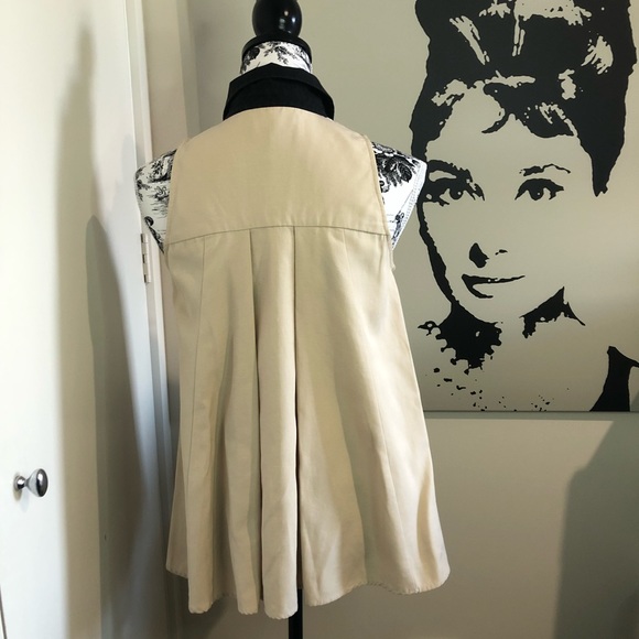 CUE Size 8 Coffee/Black Trim Linen-Blend Sleeveless Pleated Fit&Flare Swing Top - Picture 10 of 16